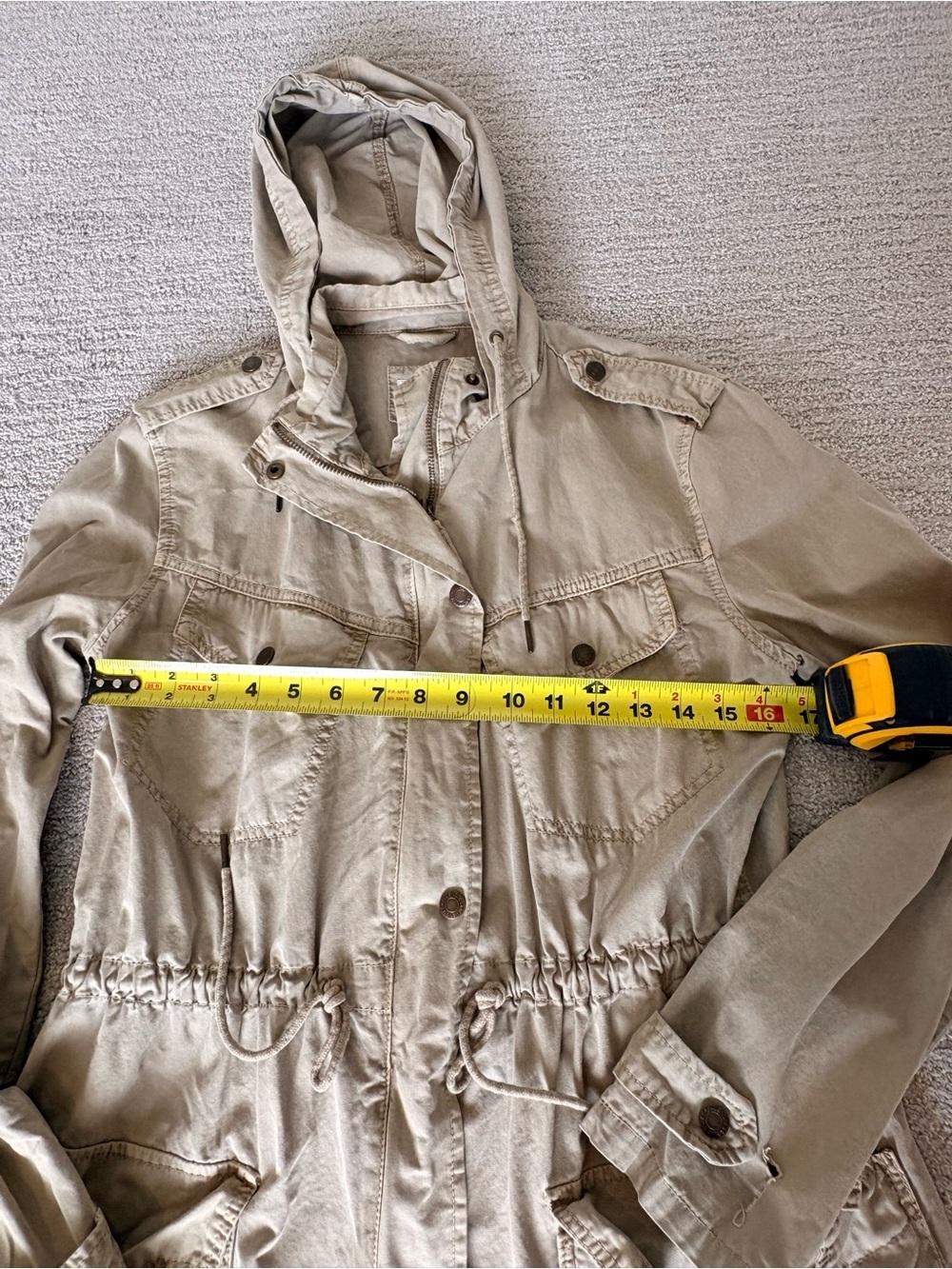 Bluenotes 2010s Beige Military Utility Cargo Hooded Field Jacket Size S - Picture 5 of 9